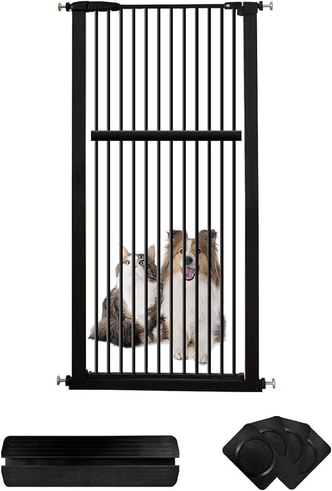 Extra Tall Pet Gate 55.12" High Pressure Mounted 30.12"-34.05" Extra Wide (9 Sizes) 1.37" Gap for Cat Dog Children Stairs Doorway Hallway No Drilling Auto-Close (30.12"-34.05", Black)