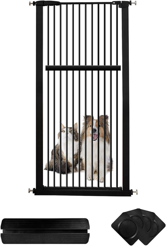 Extra Tall Pet Gate 55.12" High Pressure Mounted 30.12"-34.05" Extra Wide (9 Sizes) 1.37" Gap for Cat Dog Children Stairs Doorway Hallway No Drilling Auto-Close (30.12"-34.05", Black)