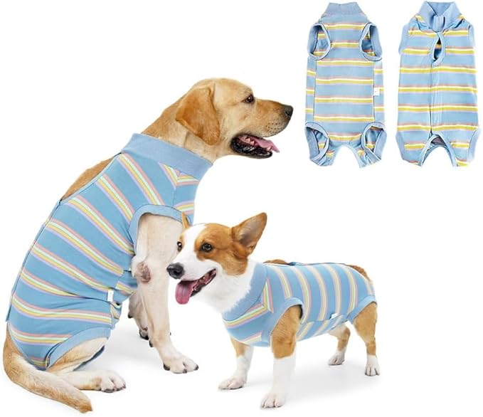 Pet Recovery Suit After Surgery - Abdominal Wounds Breathable Striped Leisure Wear Shirt, E-Collar Alternative Cats Dogs Neuter Spay Anti Licking Clothes for Male Female Pets (Small)