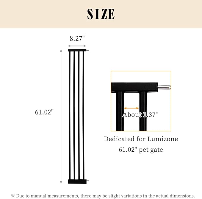 Extra Tall Pet Gate 55.12" High Pressure Mounted 8.27" Wide Extension kit 1.37" Gap (8.27", Black)