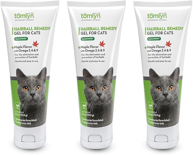 TOMLYN Laxatone Maple-Flavored Hairball Remedy Gel for Cats and Kittens, 2.5oz Pack of 3