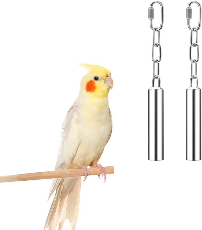 Stainless Steel Bell Toy Bird Cage Hanging Bite Toy for Parrot Parakeet Budgie Cockatiel Conure African Greys (2 PCS-S)