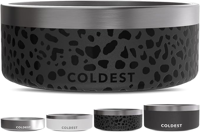 Coldest Dog Bowl - Anti Rust Metal & Non Slip Dog Bowls Large, Spill Proof Heavy Duty 3 Layers Insulated Dog Bowl - Food and Water Bowl for Dogs, Cats & Pets, Dishwasher Safe (64 oz, Black Leopard)