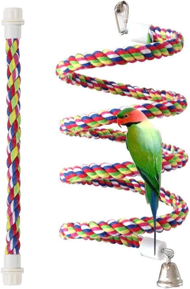 Bird Rope Perch Parakeet Toys, Spiral Bird Toy for Cockatiels, 43"&13.7" Bird Bungee Rope Perches Suitable Bird Cage Accessories