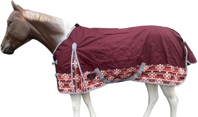 1200 Denier Horse RAIN Sheet | Horse Turnout Sheet | Horse RAINSHEET (Waterproof & Breathable) (Maroon_with_Aztec_Bottom, 78)