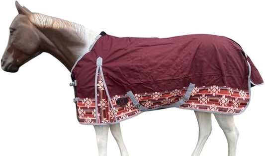 1200 Denier Horse RAIN Sheet | Horse Turnout Sheet | Horse RAINSHEET (Waterproof & Breathable) (Maroon_with_Aztec_Bottom, 76)