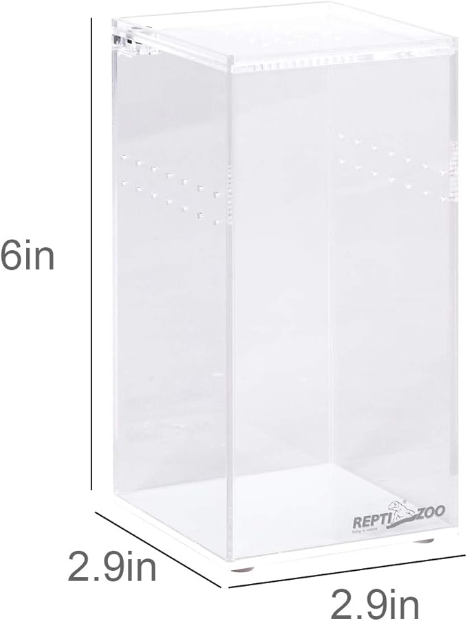 REPTI ZOO Magnetic Acrylic Reptile Breeding Box, 3"x3"x6" Transparent Feeding Box with Sliding Cover Reptile Terrarium Cage Tank for Insect Reptiles Tarantulas