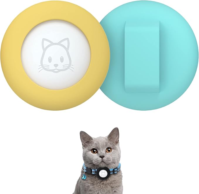 2022 Airtag Cat Collar Holder, Small Air tag Cat Collar Holder Compatible with Apple Airtag GPS Tracker, 2Pack Waterproof Case Cover for Cat Dog Pet Collar Within 3/8 inch (Teal&Yellow)