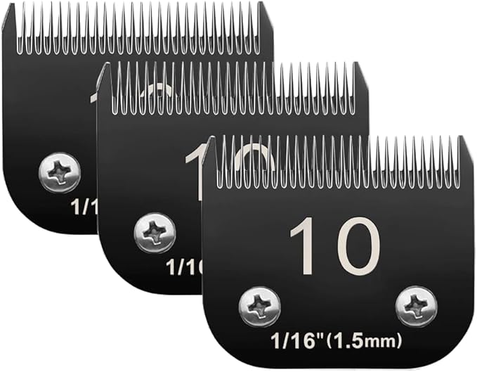 10# Pet Dog Grooming Detachable Blades, Compatible with Andis Size-10# Cut Length 1/16"(1.5mm), Most A5,KM Series Clippers,Made of Ceramic Blade (Black) 3PACKS