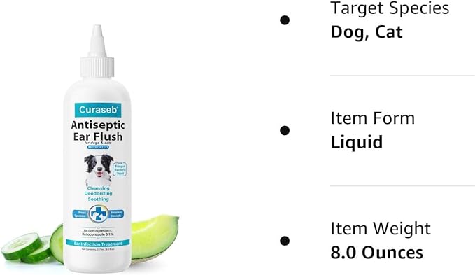 Curaseb Dog Ear Infection Treatment Solution – Soothes Itchy & Inflamed Ears – Cleans Debris and Buildup - 8oz