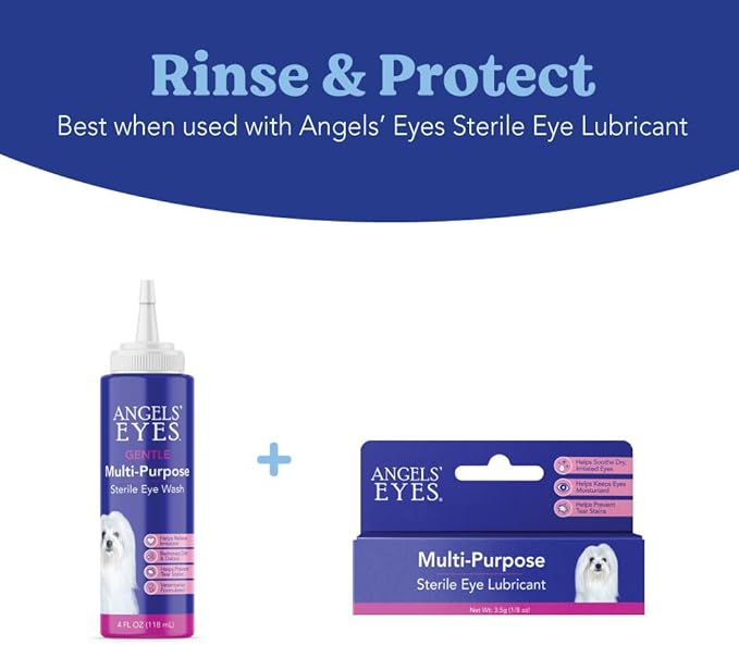 ANGELS' EYES Multi-Purpose Sterile Eye Wash 4 oz | Eye Cleaner and Rinse, Tear Stain Reducer| for Allergies, Debris, Mucus, Irritation and Weepy Eyes | for All Dogs | with Boric Acid