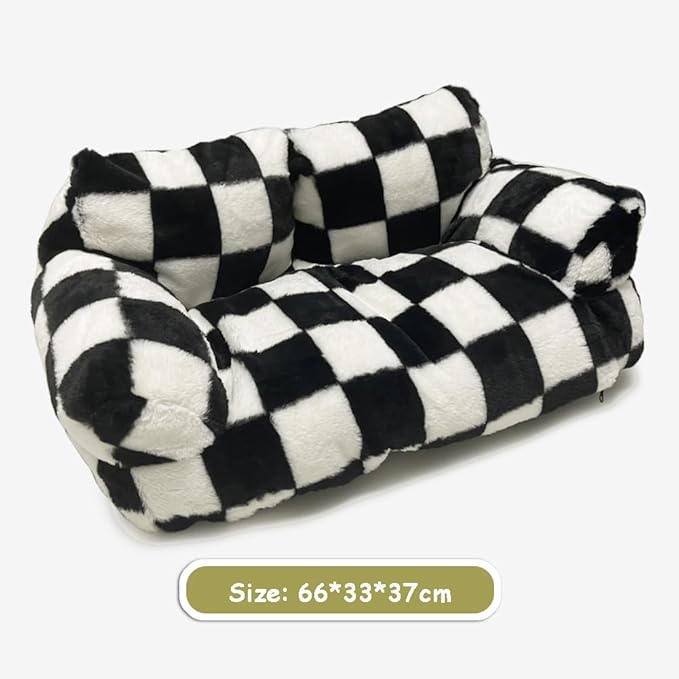 Pet Couch Sofa Bed, Checkers Plaid Washable Cat Beds for Medium Small Dogs & Cats Durable Plush Cat Couch Pet Sofa Bed Puppy Sleeping Bed Soft Anti-Slip (Black Plaid)