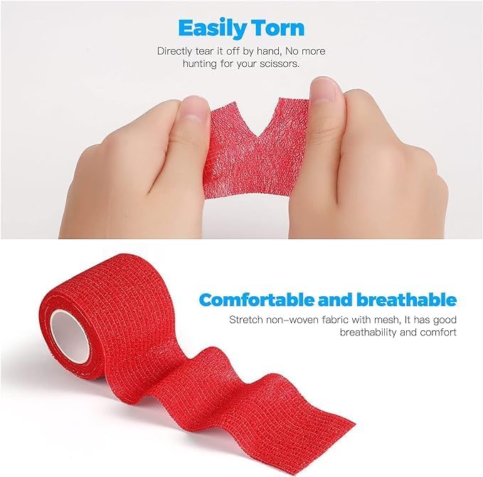 8 Rolls 2 Inches Cohesive Bandage Self Adhesive Wrap Elastic Self Adherent Vet Wrap Breathable Self Stick Tape for Wrist, Ankle, Sports, Tatoo Wrap (Red)