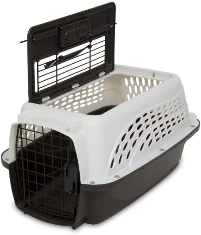 Petmate Two-Door Small Dog & Cat Carrier, Top or Front Loading, Made with Recycled Materials, 19 inches, For Pets up to 10 Pounds, Made in USA,White