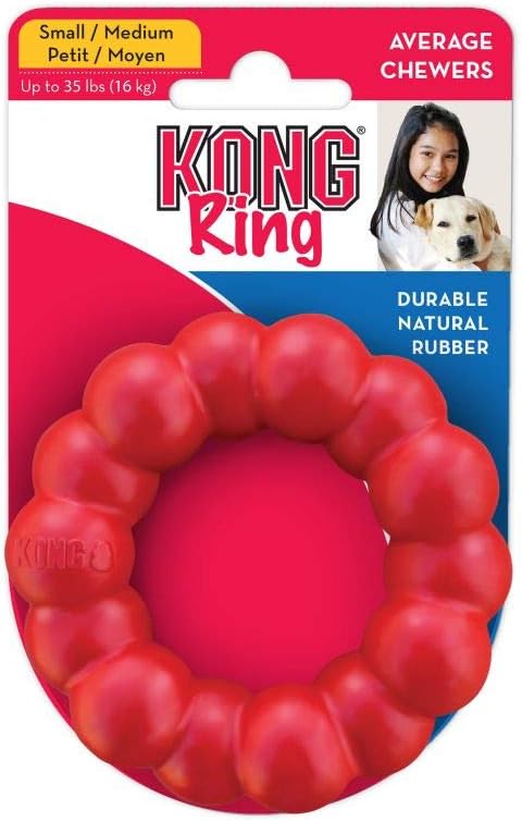 KONG Ring - Natural Rubber Ring Toy for Healthy Chewing Habits - Chew Toy Supports Dog Dental Health - Dog Toy Supports Instincts During Playtime - for Small/Medium Dogs