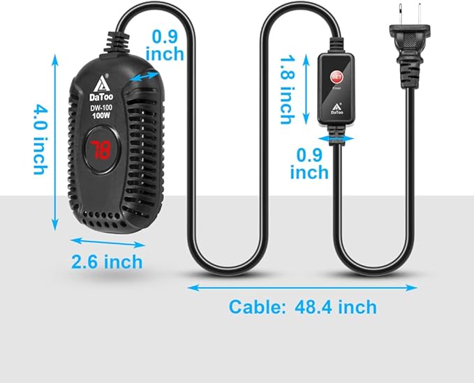 Small Aquarium Heater 100W Mini Fish Tank Heater 100 Watt Submersible with LED Temperature Display