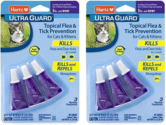 Hartz UltraGuard Topical Flea & Tick Prevention for Cats and Kittens - 3 Monthly Treatments (Pack of 2)