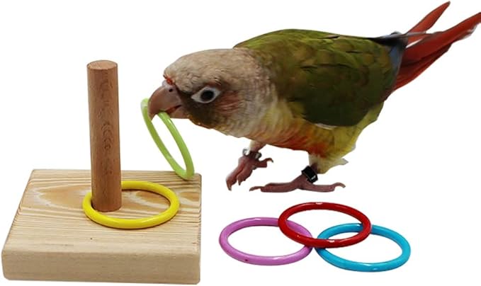 QBLEEV Bird Training Ring Toy, Parrot Trick Tabletop Toys, Bird Educational Toys, Stacking Color Rings,Bird Cage Toys