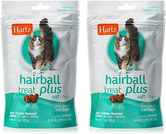 Hartz Hairball Remedy Plus Chicken Flavored Soft Chews for Cats and Kittens (Pack of 2)