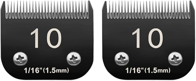 10# Pet Dog Grooming Detachable Blades, Compatible with Andis Size-10# Cut Length 1/16"(1.5mm), Most A5,KM Series Clippers,Made of Ceramic Blade (Black) 2PACKS