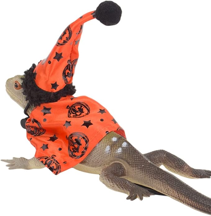 ADOGGYGO Bearded Dragon Halloween Hat Cloak Lizard Christmas Hat Scarf Set, Small Animal Halloween Christmas Festival Costume (Halloween & Xmas)