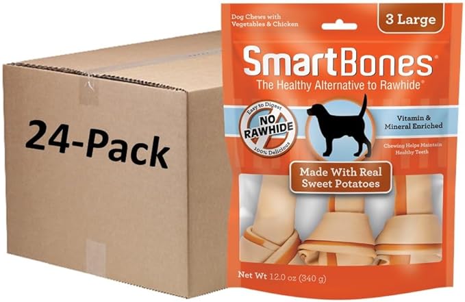 SmartBones Large Chews, Treat Your Dog to a Rawhide-Free Chew Made With Real Meat and Vegetables 3 Count (Pack of 24)