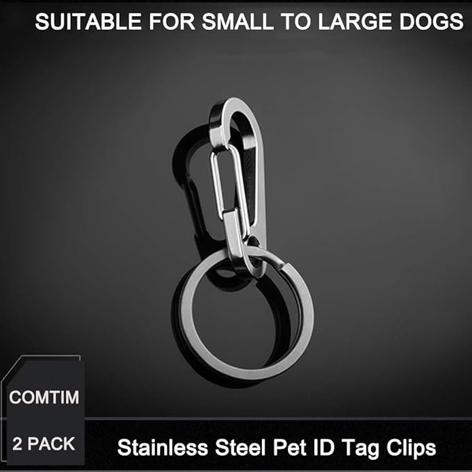 2 Pack Dog Tag Clips, Stainless Steel Heavy Duty Quick Clips Pet ID Tag Holder for Dog/Cat Collar and Harness