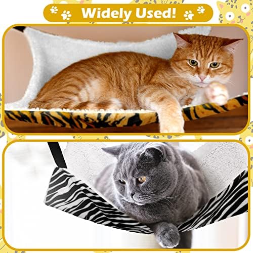 2 Pieces Reversible Cat Hanging Hammock Soft Breathable Pet Cage Hammock with Adjustable Straps and Metal Hooks Double-Sided Hanging Bed for Cats Small Dogs Rabbits (Zebra, Tiger Stripes, L)