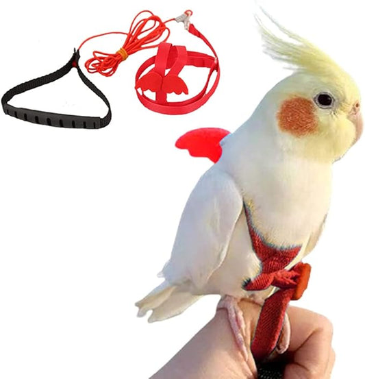 Birds Adjustable Harness and Leash, Parrot Outdoor Flying Training Traction Rope Straps with Cute Wing for Small Animal Birds, Parrots, Pigeons, Lizard, Turtles (XS,Red)