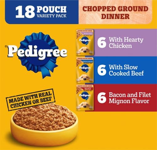 PEDIGREE CHOPPED GROUND DINNER Adult Soft Wet Dog Food 18-Count Variety Pack, 3.5 oz Pouches