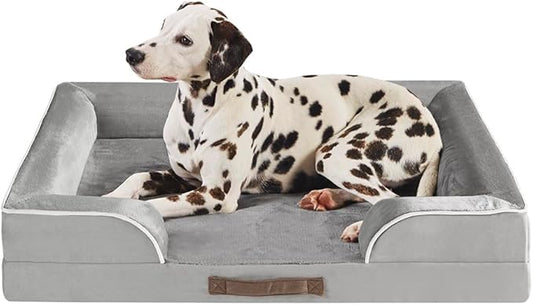 Friends Forever Orthopedic Dog Bed, Bolster Dog Bed with Memory Foam Dog Couch Sofa and Removable Washable Cover, Ally Grey, 35x25x6.5
