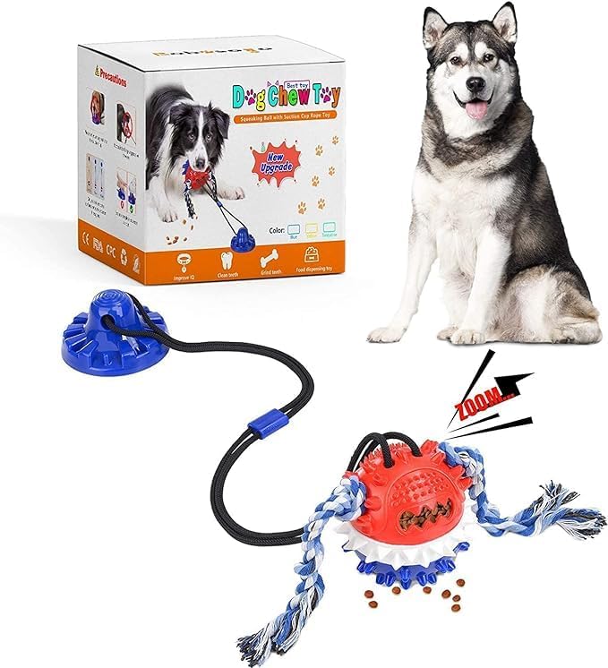 Suction Cup Dog Toy for Aggressive Chewers，Dog Rope Ball Interactive Tug of War Toy, Puppy Tug Toy Squeaky Ball Puzzle Toys for Teeth Cleaning Toys for Small Medium Large Dog