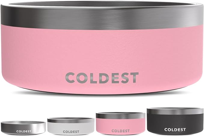 Coldest Dog Bowl - Anti Rust Metal & Non Slip Dog Bowls Large, Spill Proof Heavy Duty 3 Layers Insulated Dog Bowl - Food and Water Bowl for Dogs, Cats & Pets, Dishwasher Safe (64 oz,Cotton Candy Pink)