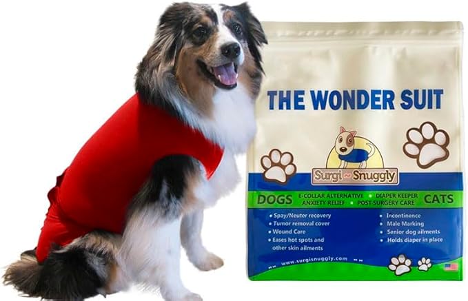 SurgiSnuggly The Original Dog Surgery Recovery Suit Female Or Male Dogs, It's an ECollar Alternative, No Cone for Dogs After Surgery, Invented in The USA by A Veterinarian Red M EC