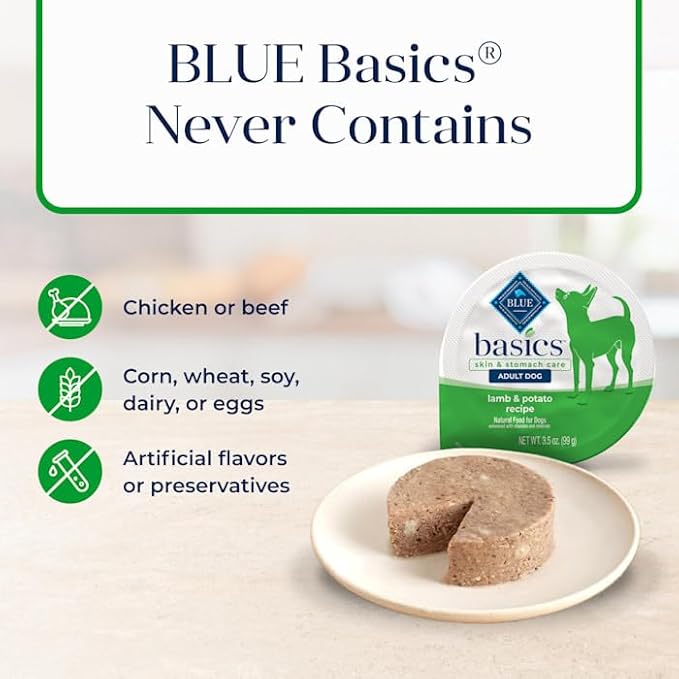 Blue Buffalo Blue Basics Lamb, Grain-Free, Small Breed Wet Dog Food, 3.5 oz., Count of 12