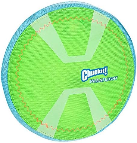 Chuckit Max Glow Paraflight Flying Disc Dog Toy, Large (9.75"), Green And White