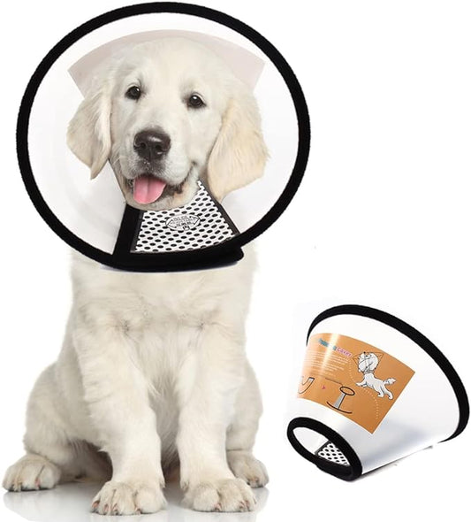 Plastic Pet Recovery Collars & Cones for Dogs and Cats After Surgery Adjustable Dog Neck Cone Surgical Elizabeth E-Collar Prevent Biting and Stop Licking Wound (L-Neck: 15.4-17.3 in)