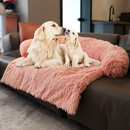 Tinaco Luxurious Calming Dogs/Cats Bed Mats, Washable Removable Couch Cover, Plush Long Fur Mat for Pets, Waterproof Lining, Perfect for Small, Medium and Large Dogs and Cats (Pink, L)