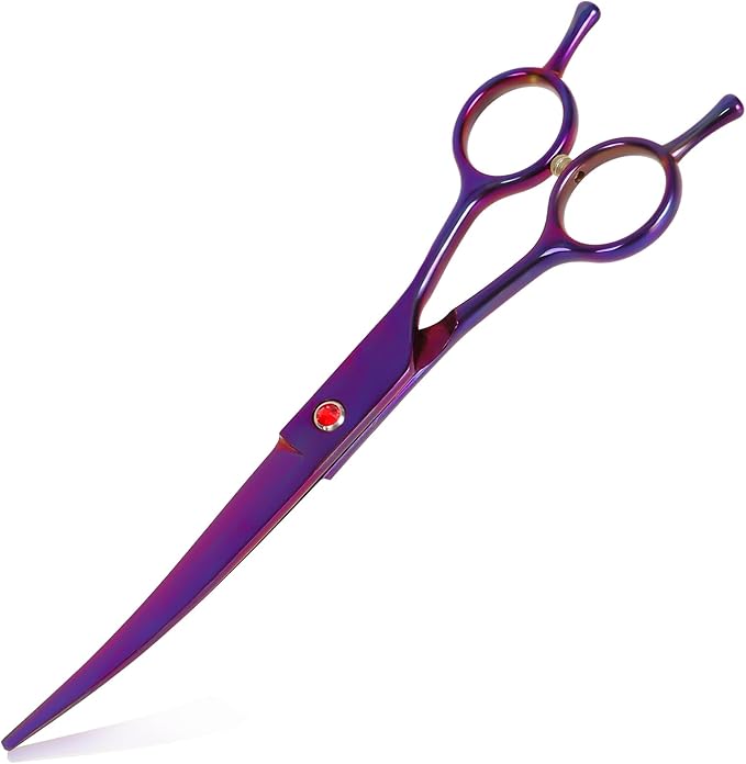 Dog Grooming Scissors Premium Stainless Steel Curved Hair Cutting Scissors for Dogs & Cats (Purple)