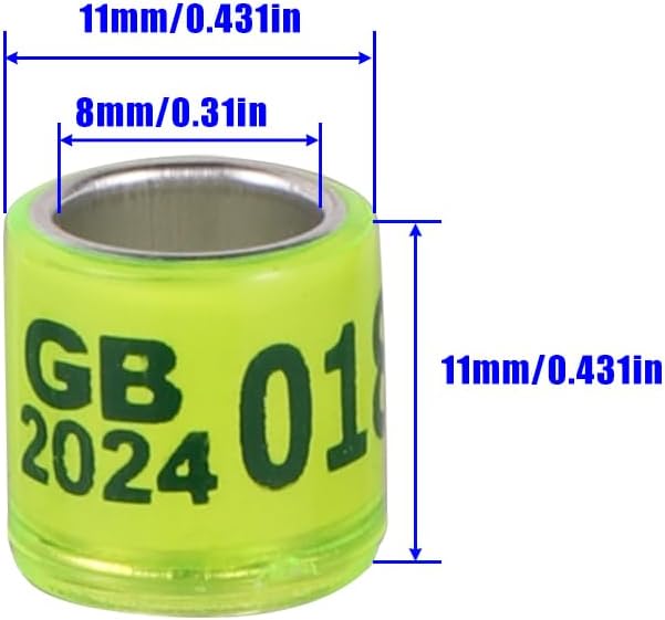 50Pcs Aluminium Pigeon Leg Rings with 2024 GB Training Identify 8mm Birds Leg Bands for Pigeon Parrot Quail (Fluorescent Color)