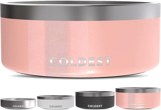 Coldest Dog Bowl, Anti Rust Metal & Non Slip Dog Bowls Large, Spill Proof Heavy Duty 3 Layers Insulated Dog Bowl, Food & Water Bowl for Dogs, Cats, Dishwasher Safe (100 oz, Forever Pink Glitter)