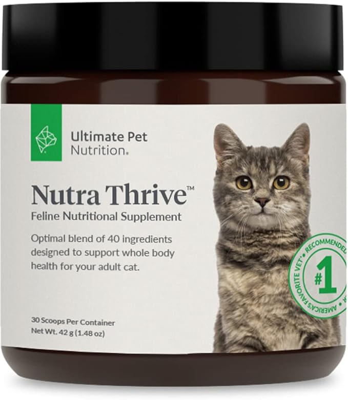 ULTIMATE PET NUTRITION Nutra Thrive™ Cat 40 in 1 Nutritional Supplement for Cats, Vitamins, Minerals, Probiotics, Enzymes, Antioxidants and Superfoods Blend, 30 Servings