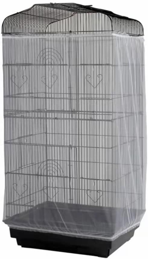 Adjustable Birdcage Seed Catcher Feather Catcher Bird Cage Cover Net Airy Soft Skirt Guard Birdcage Nylon Mesh Netting for Parrot Macaw Parakeet Round Square Cage (118 x 32 Inch, White)