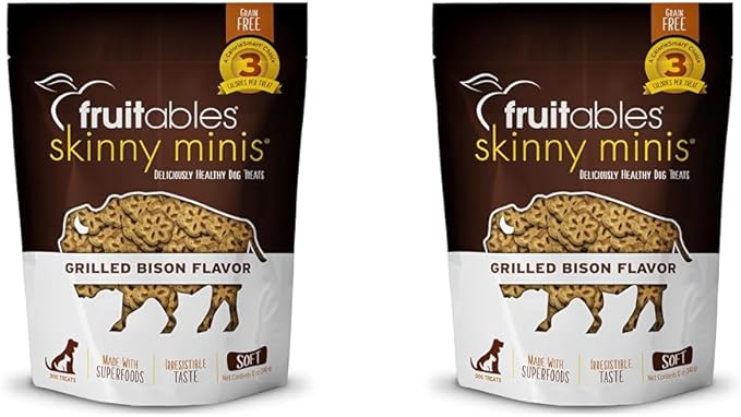 Fruitables Skinny Mini Dog Treats – Healthy Treats for Dogs – Low Calorie Training Treats – Free of Wheat, Corn and Soy – Grilled Bison – 12 Ounces (Pack of 2)