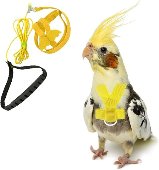 Birds Adjustable Harness and Leash, Parrot Outdoor Flying Training Traction Rope Straps with Cute Wing for Small Animal Birds, Parrots, Pigeons, Lizard, Turtles (L,Yellow)