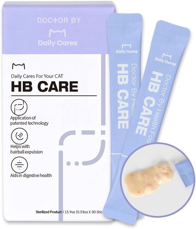 DoctorBy HB Care Hairball Supplement for Cats– Korean Made Hairball Relief Furball Control Remedy & Digestive Support Supplements with Omega-3, Chitosan-30 Individuallly Packaged (1 Pack, 30 Count)