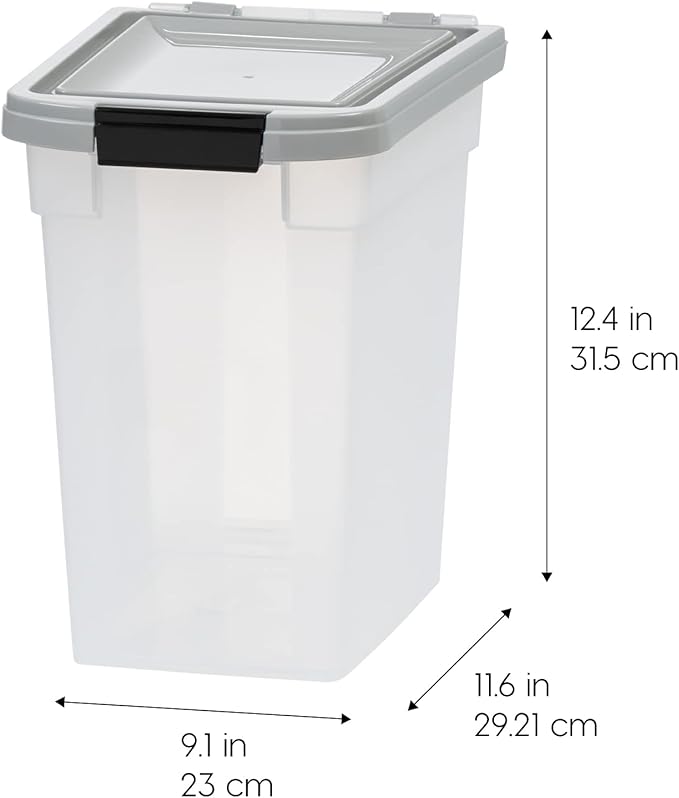 IRIS USA WeatherPro Airtight Dog Food Storage Container, Up to 10 lbs, for Dog Cat Bird and Other Pet Food Storage Bin, Keep Fresh, Translucent Body, BPA Free, Clear/Gray