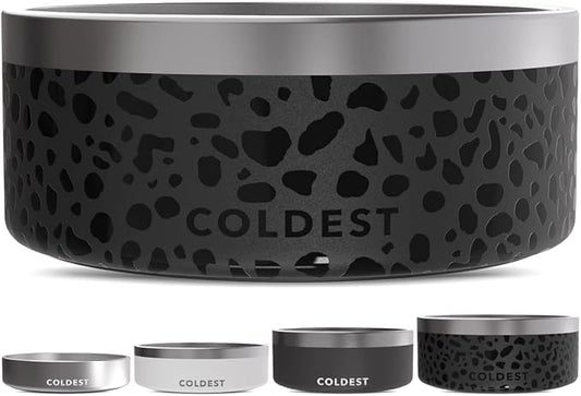 Coldest Dog Bowl - Anti Rust Metal & Non Slip Dog Bowls Large, Spill Proof Heavy Duty 3 Layers Insulated Dog Bowl - Food and Water Bowl for Dogs, Cats & Pets, Dishwasher Safe (100 oz, Black Leopard)