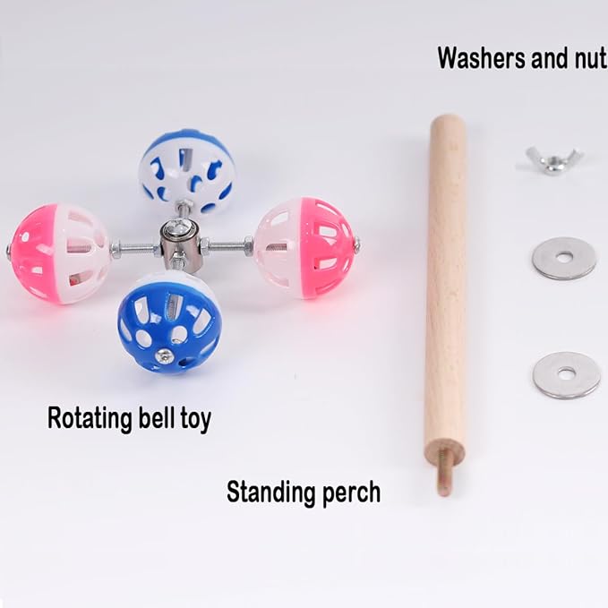 Bird Stand Perch Toy with Rotating Balls,Parakeet Stand Perch Toy for Metal Cage, Fun Toy for Parrots Cockatiels Budgies Budgerigars Parrotlets Lovebirds Ringne.