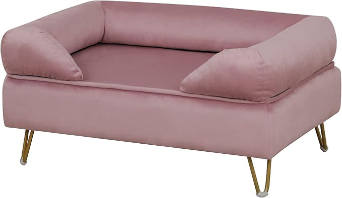 Dog Sofas and Chairs for Small Breeds,Dog Couch for Small Pet,Cat Sofa Chair with Soft Velvet Fabric,Wooden Frame Cat Bed,Pet Sofa Bed for Small Dog Rest Using,Pink